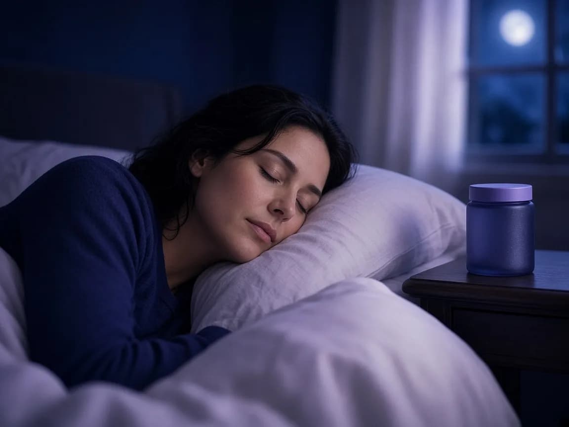 A person resting in a dim bedroom lit by moonlight
